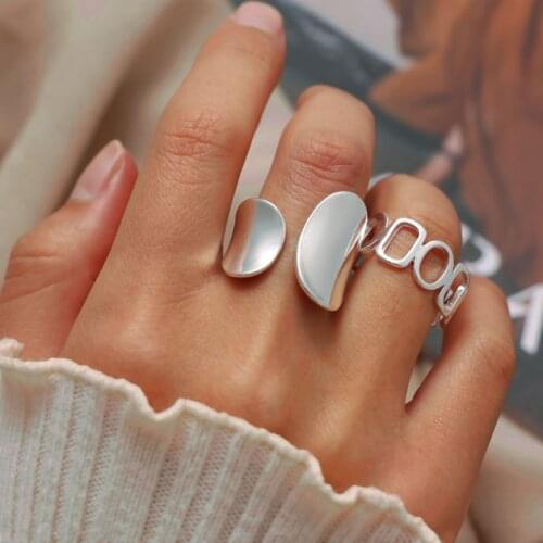 IFMIA Minimalist Irregular Silver Color Width Rings for Women New Fashion Creative Hollow Geometric Handmade Party Jewelry Gifts