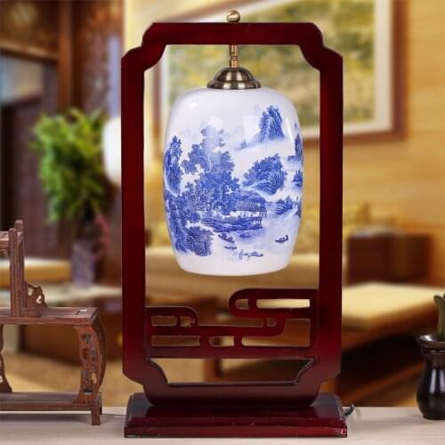 Jingdezhen Ceramic New Chinese Bedroom Bedside Study Chinese Style Solid Wood Led Table Lamps Living Room Classical table lamp