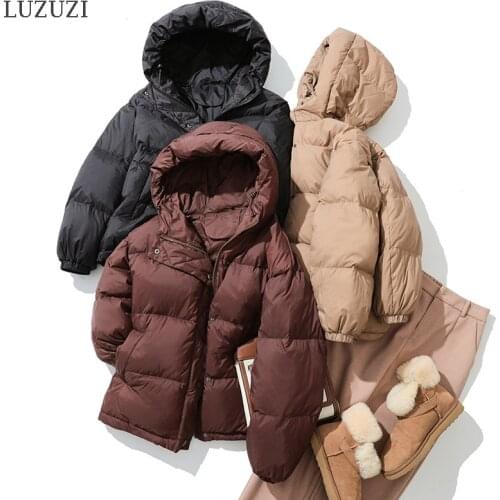 LUZUZI Winter Women Down Jacket White Duck Down Hooded Jackets Solid Long Sleeve Thick Warm Coat Parka Female Casual Outwear