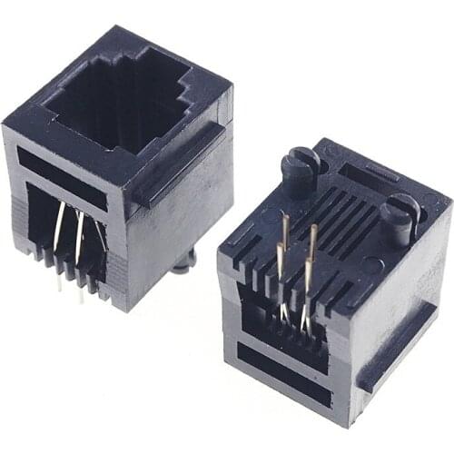 10 pcs RJ11 Jack Modular Connector 6P4C Vertical Straight Unshielded Through Hole PCB Solder 52-6P4C Telephone Socket