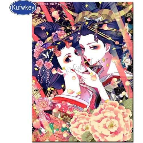 Cartoon geisha diamond painting full square round 5d diy diamond embroidery sale 3d cross-stitch japanese Anime art