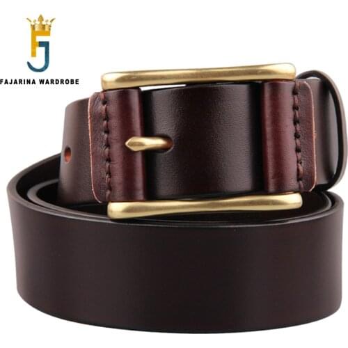FAJARINA Top Level Quality Cow Skin Leather Men‘s Leather Cover Brass Buckle Cowhide Accessories Fashion Belts for Men N17FJ945