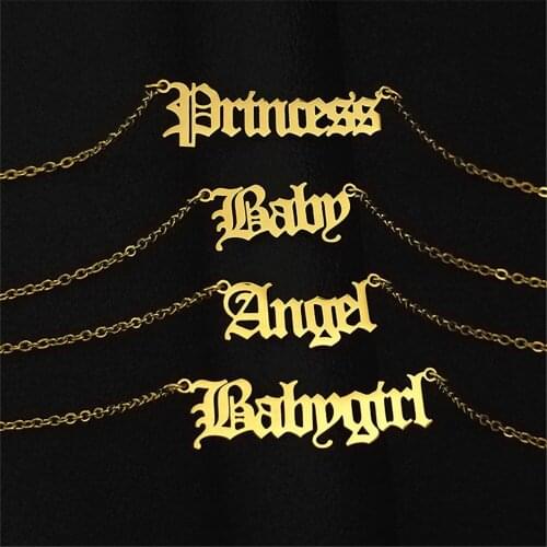 Stainless Steel Angel Baby Princess Choker Necklace Vintage Gothic Jewelry Gold Old English Statement Necklace For Women
