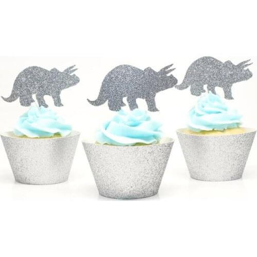 Personalize glitter Dinosaur Cupcake Toppers baby shower Birthday Party Custom any color food toothpicks