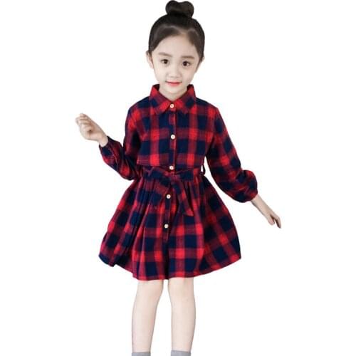 Girls' long-sleeved dress, autumn, western style A-line skirt, spring and autumn girls skirt, Korean childrens plaid skirt