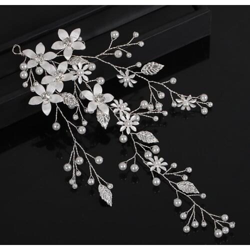 Pearl Rhinestone Flower Headband Bride Tiara Headband Wedding Accessories Silvre Color Hairband Hair Jewelry For Women
