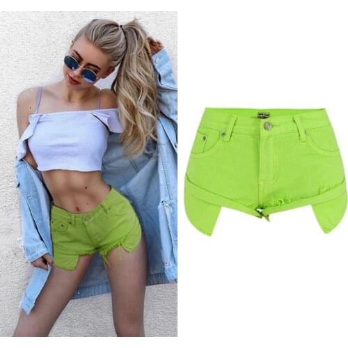 2020 Direct Selling New Cotton Straight Hole Waist Shorts Summer Shorts Womens Sense Of Personality Mustard Curling Open Women
