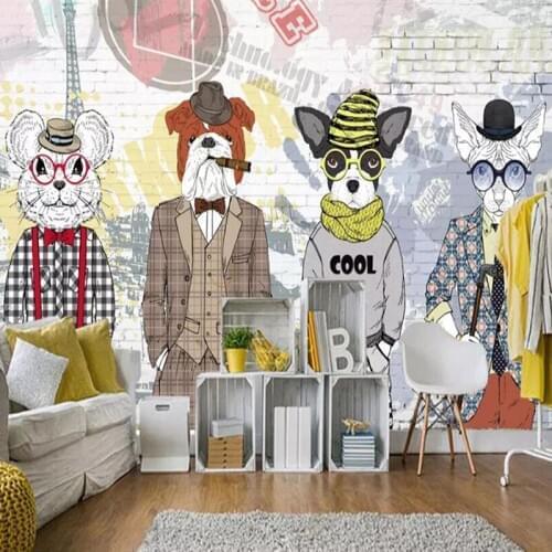 Custom Self-Adhesive Waterproof Mural Wallpaper Hand Painted Abstract Animal Clothing Store Background Wall Decoration Painting