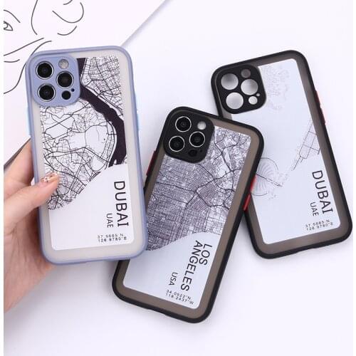 Shockproof Travel Country Sketch City Map Phone case For Apple iPhone 11 12 Pro Max mini 7 8 Plus X XS Max XR Matte Phone Case