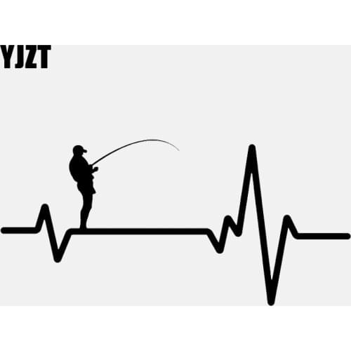 YJZT 16.5CM*7.8CM Car Sticker Fishing Deep Sea Man Heartbeat Vinyl Black/Silver C22-1201