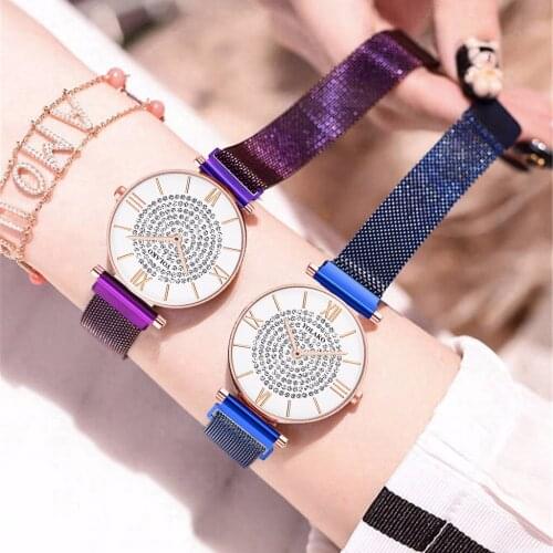 YOLAKO Brand Women Magnetic Diamond Wrist Watch Luxury Ladies Mesh Quartz Watches Clock Dropshipping
