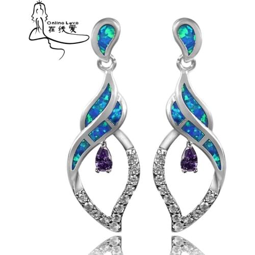 2017 New Arrival Precious Blue Opal Earrings For Women Hot Sale Fashion Jewelry Elegant Ol Style Drop Earrings Brincos ER221