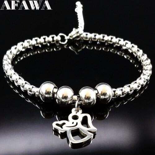 2021 Angel Stainless Steel Bracelet for Women Silver Color Stainless Steel Bead Bracelet Jewelry pulsera BB1101C