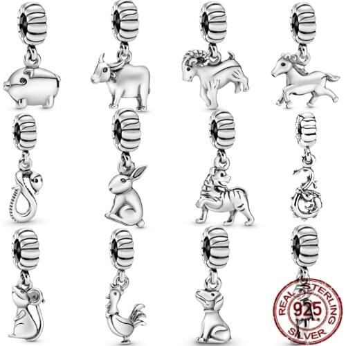 Real 925 Sterling Silver Chinese Zodiac Series Pendant Fit Original 3mm Bracelet&Bangle Making Fashion DIY Jewelry For Women