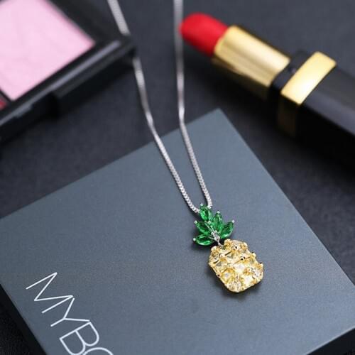 Sweet Pineapple Fruit Shine Cubic Zirconia 925 Sterling Silver Ladies Pendant Necklaces Jewelry For Women No Fade Short Chains