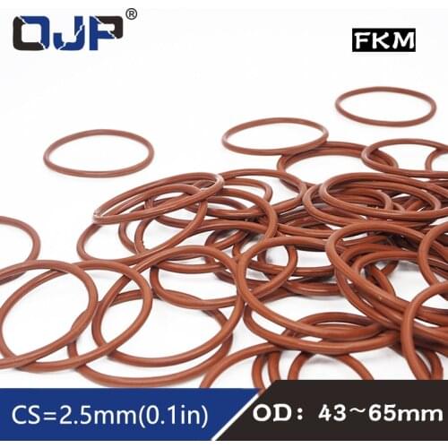 2PCS Fluorine rubber Ring Brown FKM O ring Seal OD43/44/45/47/48/49/50/55/60/65*2.5mm Rubber O-Ring Seal Oil Ring Fuel Gaskets