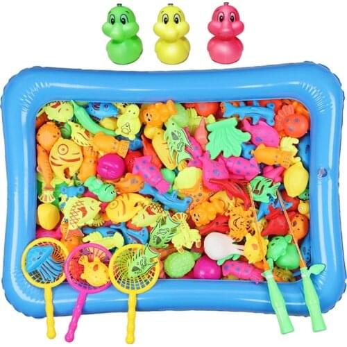 67pcs Magnetic Fishing Toys With Inflatable Pool Net Fishing Ducks Parent-child Interactive Game Water Toys For Children