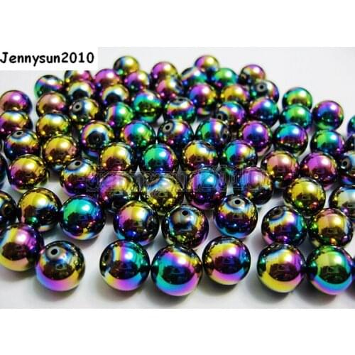 8mm Multi-Colored Natural Hematite Gems stone Round Ball Beads Metallic Color 16'' for Jewelry Making Crafts 10 Strands/Pack