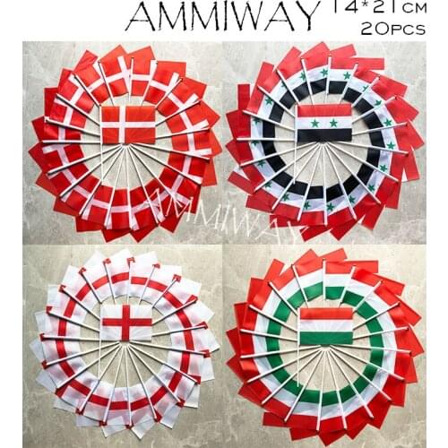AMMIWAY 14x21cm 20pcs Denmark Syria England Hungary Hand Wave National Flag #8 Polyester Small World Country Hand Flag