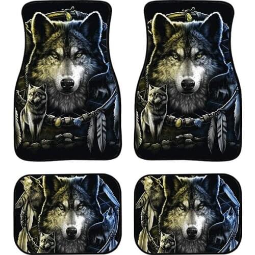 Aimaao Wolf Car Floor Mat Auto Van Truck SUV-4 Pieces Front & Rear Full Set with Rubber Backing-Universal Fit For Kia Volvo