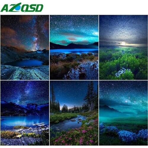 AZQSD Full Square Diamond Painting Starry Sky Picture Of Rhinestones Diamond Embroidery Landscape Mosaic Home Decoration