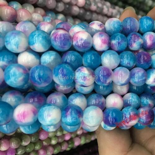 Free Shipping 6 8 10 12mm Natural Stone Beads Dyed Simply Purple Blue White Color 15.5" Fashion beads for jewelry making