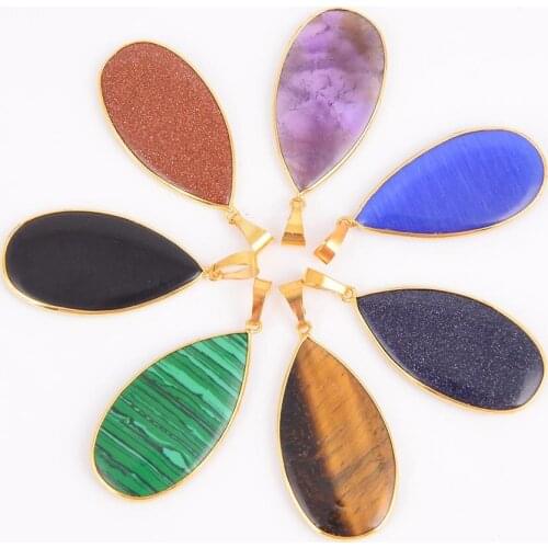 Reiki Chakra Natural Gem Stone Moonstone Bluestone Water drop shape Necklaces & Pendants for Men Women Healing Jewellery D415