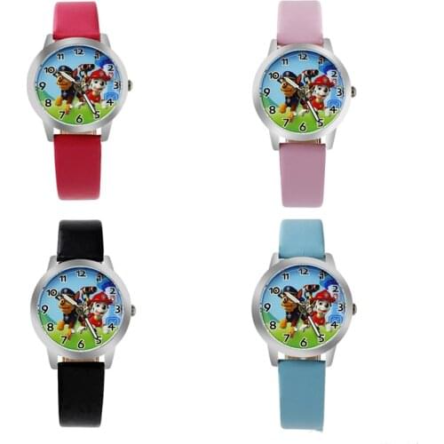 Paw Patrol Cartoon Figure Watch Toys Childrens Electronic Waterproof Watch Leather Strap Boys Girl Quartz Watch Kids Gift