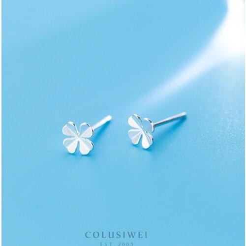 Colusiwei 100% 925 Sterling Silver Lucky Clover Stud Earrings Tiny Forest Plants Earrings for Women Fashion Silver Jewelry