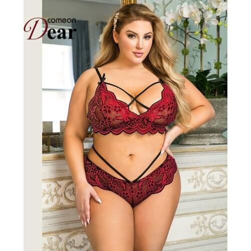 Comeondear Lingerie Womens Lace Underwear Set Print Plus Size Flower Transparent Bralette Female Bra Set Erotic Sexy Underwear