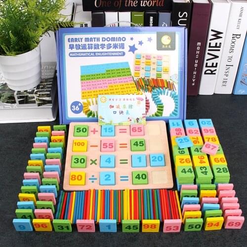 200PCS Baby Wooden Toy Domino Block Montessori Wooden Math Toys for Children 3-8 Years Counting Game Funny Gifts Kids