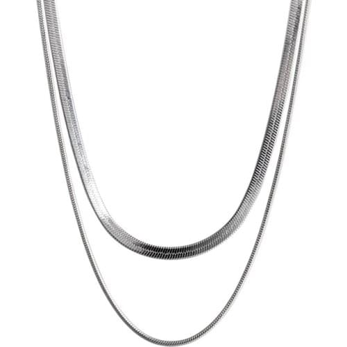 Necklace for Men Women Hip Hop Layered Neck Chain Stainless Steel Accessories Silver Color Jewelry Best Friends Gift GN353