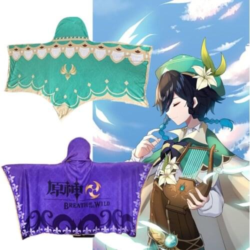 Game Genshin Impact Barbatos Keqing Venti Cosplay Flannel Cloak Cape Printed Blanket Prop