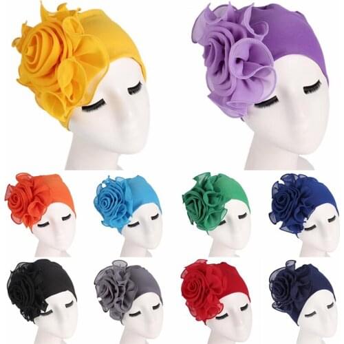 Imixlot New Women Stretchy Beanie Hat Big Flower Hair Loss Cap Fashion Head Wrap Wedding Party Caps Accessories