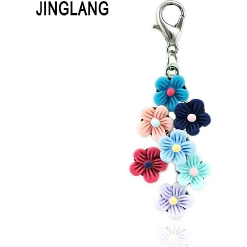 JINGLANG Brand New Lobster Clasp Charms Dangle Seven Resin Petal Flower Pendants DIY Charms For Jewelry Making Accessories