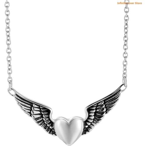 KLH11730 Stainless Steel Angel Wing Ashes Pendant Cremation Jewelry Urn Necklace-Flying Heart Keepsake Necklace For Women