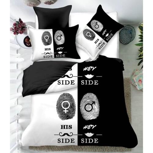 Bedding Sets Black White Couple Quilt Bed Pillowcase Duvet Cover Set Double Queen Size Fingerprint No Sheet