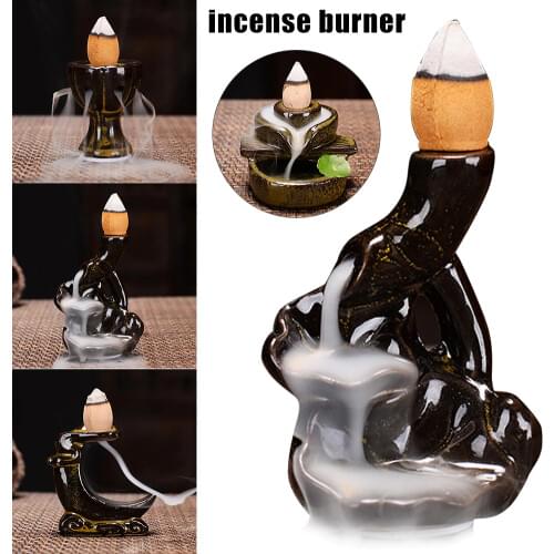 Waterfall Incense Burner Backflow Creative Ceramic Incense Holder Fountain Incense Cones for Home Decor Office Aromatherapy E2S
