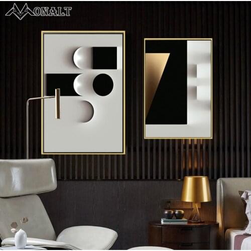 Minimalist 3D Abstract Art Print Geometric Round Black White Wall Art Canvas Painting Print Wall Picture for Living Room Decor
