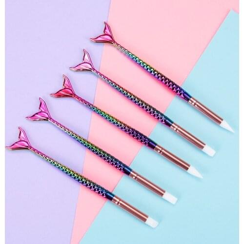 Fashion Silicone Head Nail Tools 3D Carving DIY Glitter Nail Art Brush Rhinestone Handle Mermaid Nail Pen