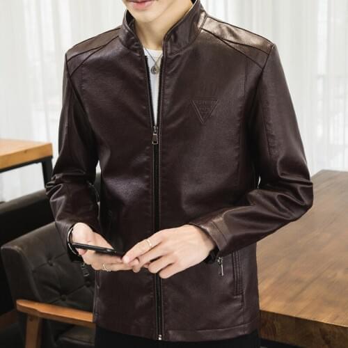 Men Leather Jacket Spring Mens Casual Stand collar Motorcycle Leather Jacket Coat Outerwear Male clothes jaqueta de couro