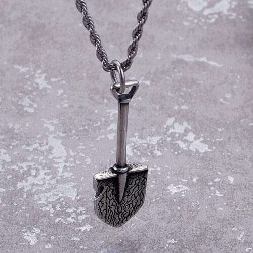 Stainless Steel Shovel Pendant Necklace For Men With Twisted Singapore Chain Metal Trendy Jewelry