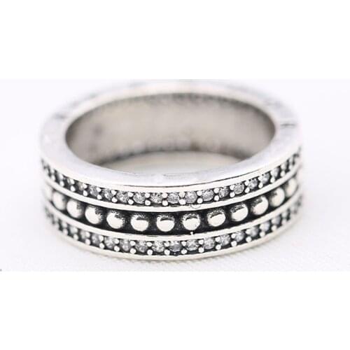 Genuine 925 Sterling Silver Vintage Fascination Micro-inlay Clear CZ Ring Compatible with European Jewelry