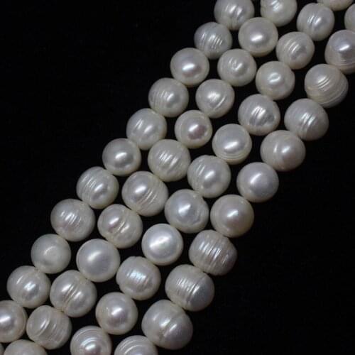 New 9-10mm Natural Freshwater White Pearl Oval Flat Thread Loose Beads 14"