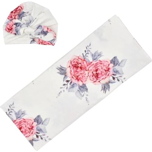 Newborn Swaddle Blanket Baby Receiving Wrap Bath Cloths Infant Photography Bedding Floral Swaddling Fotografia Turban Hat