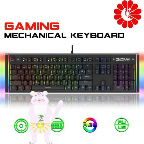 Wired USB104keys mechanical keyboard green axis red axis metal RGB backlit Russian and English gaming keyboard for PC, laptop