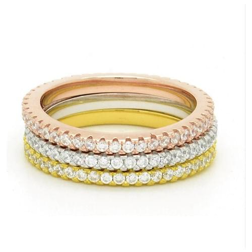 Rose gold three color plating various size Micro pave AAA cubic zirconia 925 sterling silver Eternity band ring