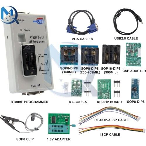 RT809 lcd usb programmer / RT809F ISP Programmer Repair Tools 24-25-93 serise IC with 11 adapters