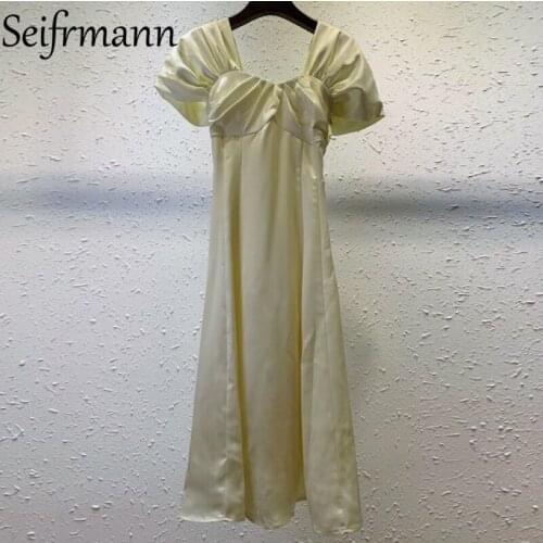 Seifrmann New 2021 Summer Women Fashion Designer Party Long Dress Short Sleeve High Waist White Print Ladies Dresses Vestidos