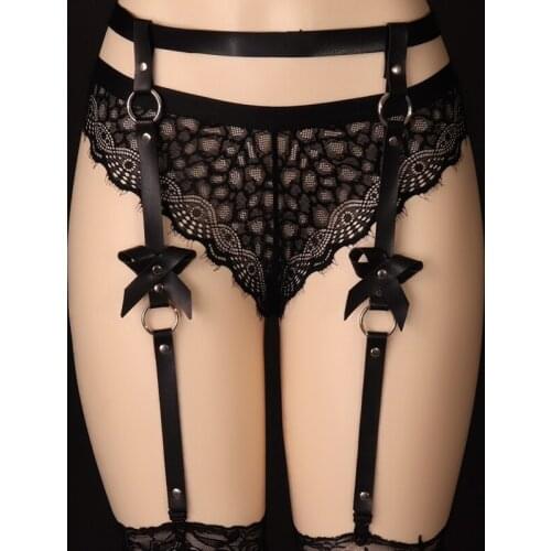 Sexy Womens Harajuku Leather Garter Belt Stockings Punk Leg Harness Suspenders Goth Butterfly Bondage Exotic Underwear Belt